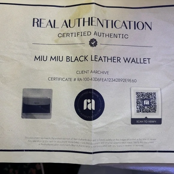 Authentic Miu Miu Two-Tone Black & Taupe Leather wallet w/COA & gold chain - Picture 6 of 6